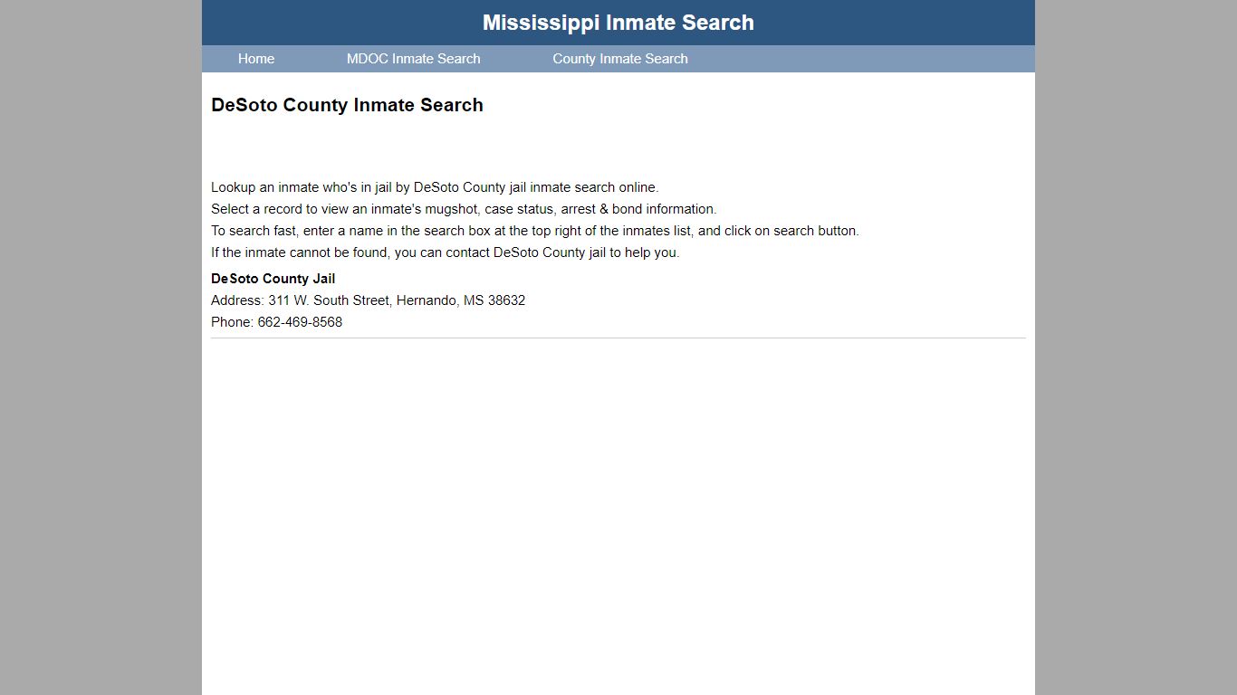 DeSoto County Inmate Search - Mississippi Inmate Search